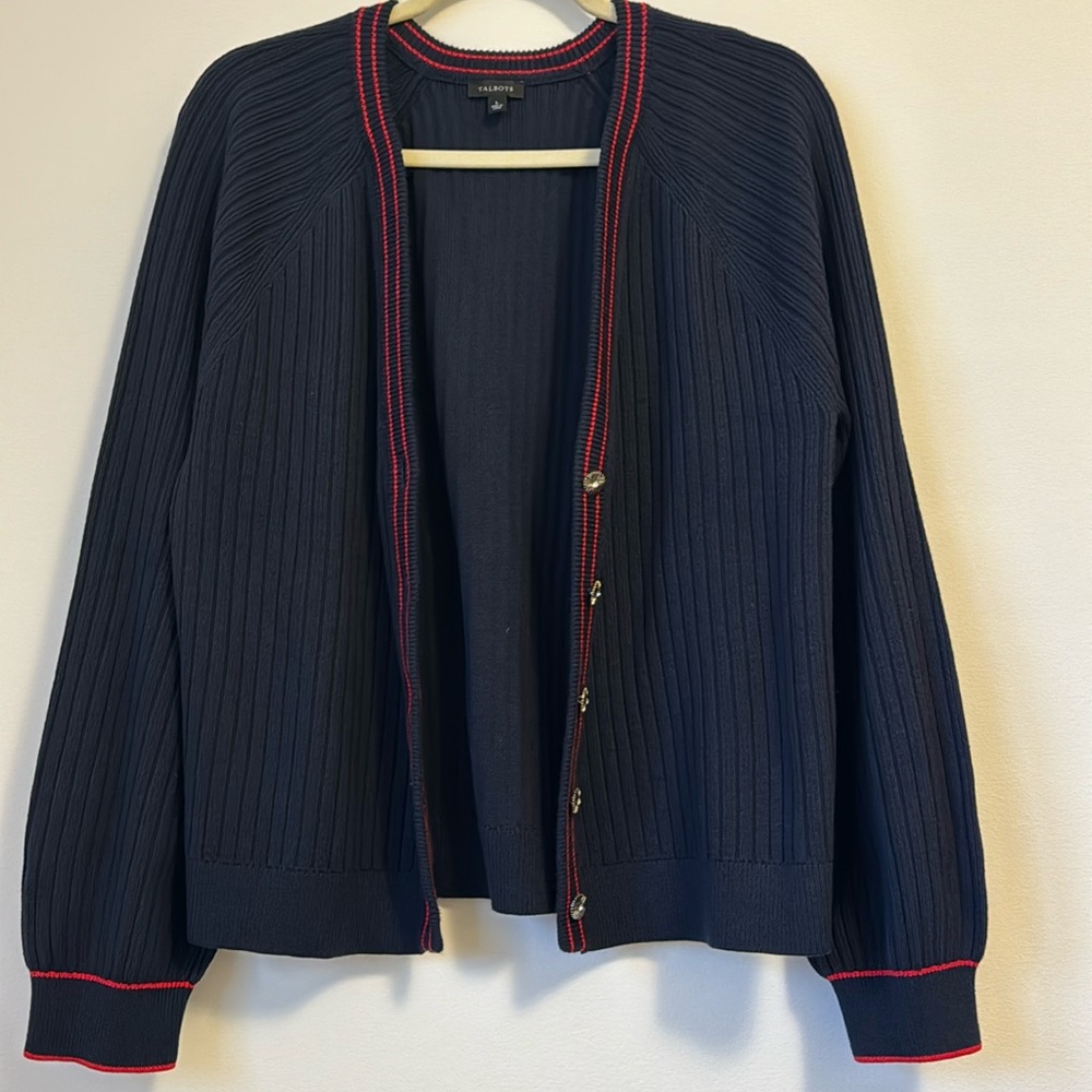 Talbots Button Down Navy Cardigan Size L